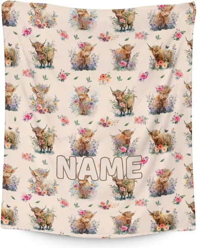 Vista 13 de Mercuryelf Highland Cow - Manta suave, mullida y cálida, 30 x 40 pulgadas, manta pequeña para regazo y cuna, color beige, bonito regalo para bebé