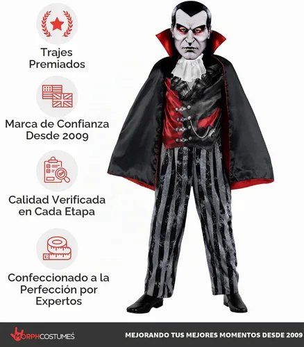 Vista 5 de Morph Evil Count - Disfraz de vampiro para niños, disfraz de vampiro para niños, disfraz de Halloween aterrador para niños Drácula