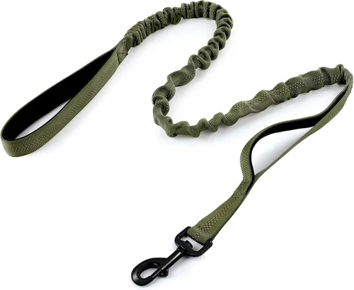 Vista 10 de rabbitgoo Correa táctica elástica para perro con absorción de golpes, correa de entrenamiento militar con 2 asas de control acolchadas para perros