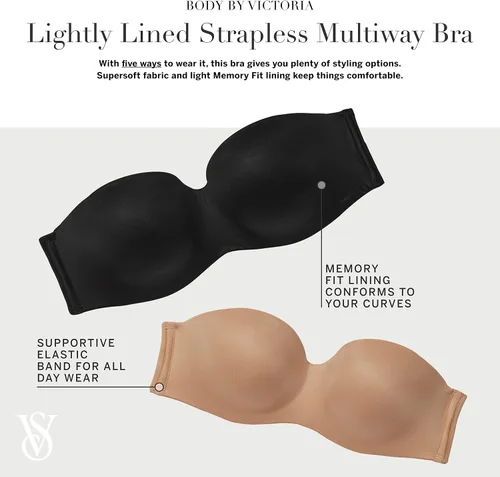 Vista 4 de Victoria's Secret Brasier sin tirantes, correas convertibles, suave, ligeramente forrado (32A-38DDD)
