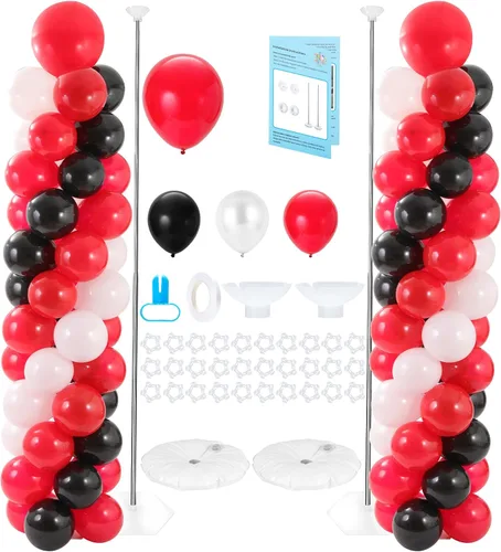 Vista 8 de Soporte de columna para globos con 102 globos, juego de 2 columnas de globos, soporte de torre de globos de metal con base para piso, altura