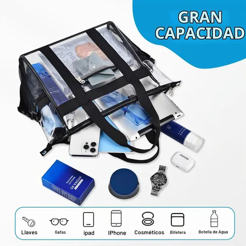 Vista 6 de Bolsa transparente para eventos en estadios, bolsa transparente con cremallera y correa 12" x 6.5" x 11.5" Clear Crossbody Bag with Dual