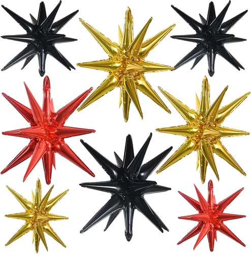 Vista 60 de TONIFUL 4 globos 4D enormes de estrella negra de 22 pulgadas, globos de aluminio de Mylar de estrella explosión para suministros de fiesta, telón