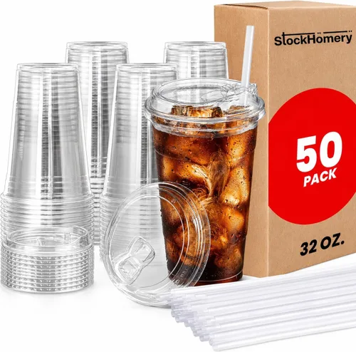 Vista 8 de Vasos de plástico transparente de 24 onzas con tapas y popotes gruesos, reutilizables, desechables para café helado para batidos, cerveza