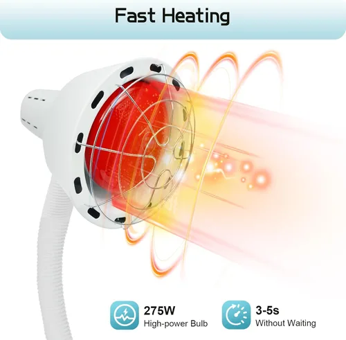 Vista 3 de Lámpara infrarroja de doble cabeza, luz de calor roja de 275 W 110 V, soporte de suelo, tubo telescópico, temperatura ajustable, 1 unidad