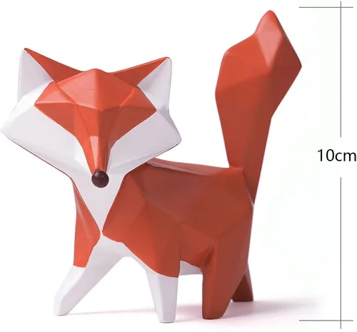 Vista 5 de HAUCOZE Figura de estatua de zorro moderna escultura de animal para decoración del hogar, arte geométrico, regalo para estante, escritorio, sala