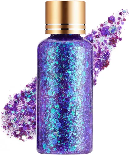 Vista 13 de Gel con purpurina para el cabello de cara y cuerpo azul para mujeres y niños, lentejuelas holográficas monocromáticas de sirena, maquillaje