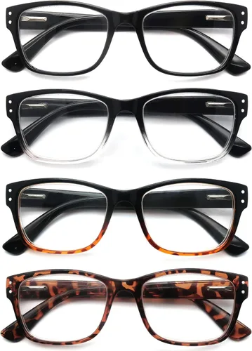 Vista 2 de Gafas de lectura para hombre, ligeras, cuadradas, para lectores, elegantes, con bisagra de resorte, ajuste cómodo, paquete de 4