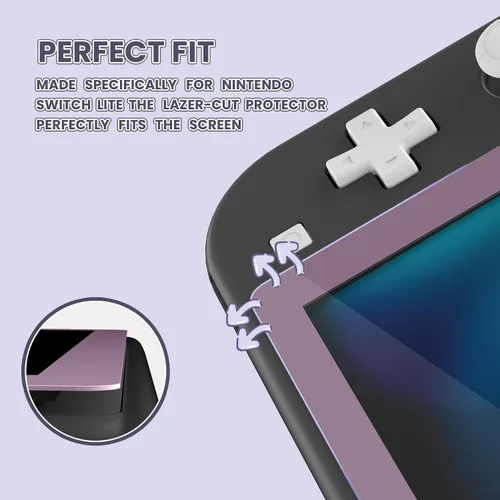 Vista 6 de eXtremeRate 2 Pack Dark Grayish Violet Border Transparent HD Saver Protector Film, Tempered Glass Screen Protector for Nintendo Switch Lite