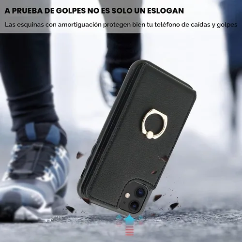 Vista 7 de Folosu Funda compatible con iPhone 11, cartera con tarjetero y rotación de 360°, soporte de anillo de dedo con función atril, bloqueo RFID, piel