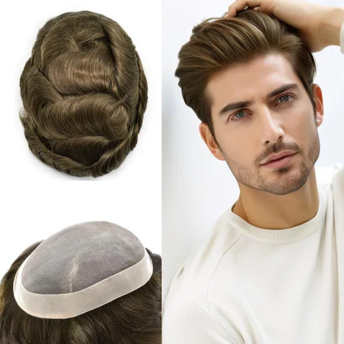 Vista 18 de Mens Toupee Hair Piece Real Human Hair Fine Mono Toupee para hombres Sistema de reemplazo de cabello para hombre Postizo Protesis Capilar Para