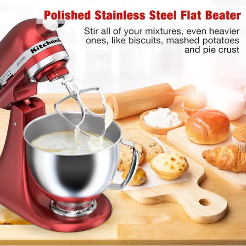 Vista 7 de Batidor plano de acero inoxidable de 4.5-5 cuartos para batidora de pie KitchenAid, accesorios de accesorio de paleta de ayuda de cocina, sin