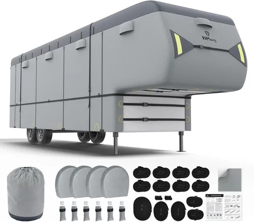 Vista 21 de RVMasking - Funda para remolque de RV de 18 a 20 pies, funda de 7 capas extra gruesa para cámper impermeable y resistente al viento