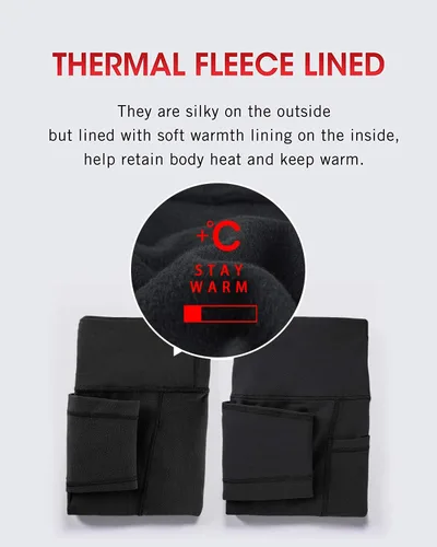 Vista 4 de CHRLEISURE - Leggings de vellón con forro para mujeres con bolsillos, térmicos y gruesos, cintura alta, pantalones de yoga para invierno