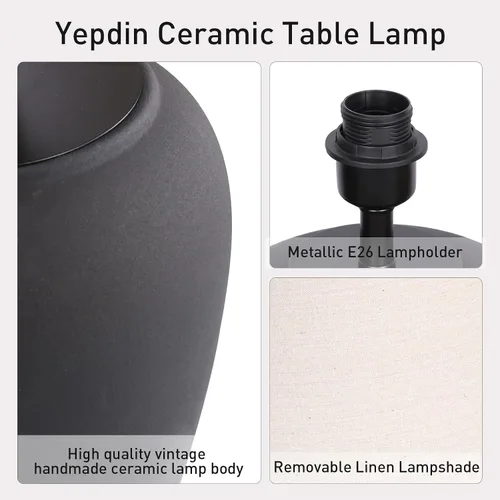 Vista 4 de YEPDIN TL3 - Lámpara de mesa de cerámica de 21.25 pulgadas, compacta y esmerilada, pantalla de tela cónica, decoración de cerámica para sala