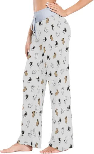 Vista 2 de XUWU Pantalones de pijama para mujer, cómodos, casuales, palazzo, pierna ancha
