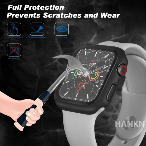 Vista 3 de Estuche duro mate para Apple Watch Series 7 8 9 41mm, protector de pantalla de vidrio templado, estuche con cobertura completa, amortiguador a