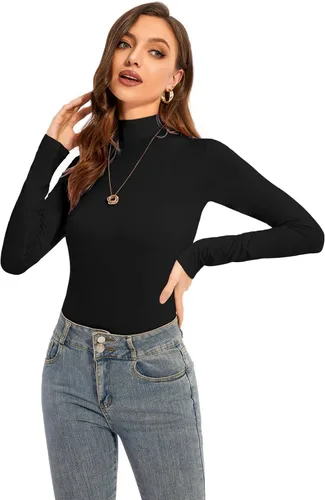 Vista 4 de Women's Long Sleeves Mock Turtleneck Tops Basic Stretch Slim Fit Lightweight Cozy Under Layer T-Shirts
