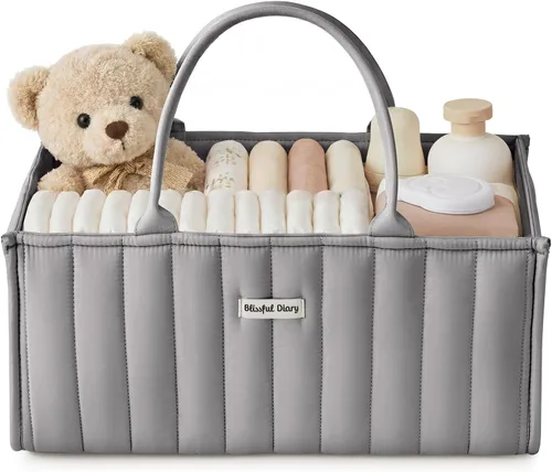 Vista 14 de Blissful Diary Organizador de pañales con flores, elegante cesta de almacenamiento para guardería, regalo para baby shower, imprescindible