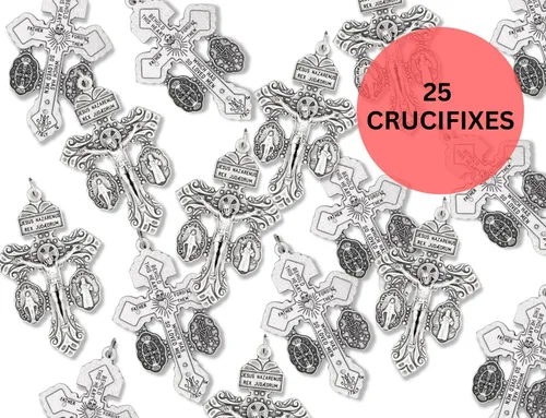 Vista 8 de Paquete a granel de 25 Crucifijos de indulgencia de indulgencia de triple amenaza para hacer rosario con medalla de San Benito y medalla milagrosa