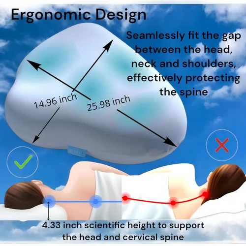 Vista 5 de Juego de almohada cervical de espuma viscoelástica con contorno en forma de nube con funda de almohada adicional, soporte suave para el cuello