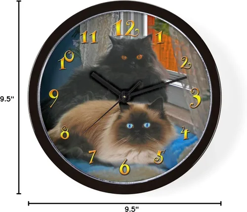 Vista 6 de CafePress Black Persian & Himalayan Cats Reloj de pared de 10 pulgadas para sala de estar, cocina u oficina