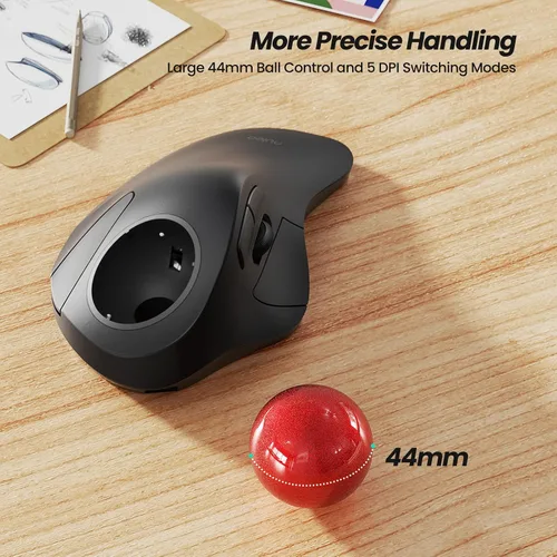 Vista 4 de Nulea Ratón Inalámbrico Ergonómico Trackball, Recargable, Ratón Rollerball Bluetooth, Trackball de 44mm para Dedo Índice, 5 DPI Ajustables