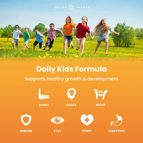 Vista 2 de NutraChamps Gomitas multivitamínicas para niños 120 vitaminas gomosas sin azúcar para niños Veganas y sin OMG Fresa, maracuyá, melocotón