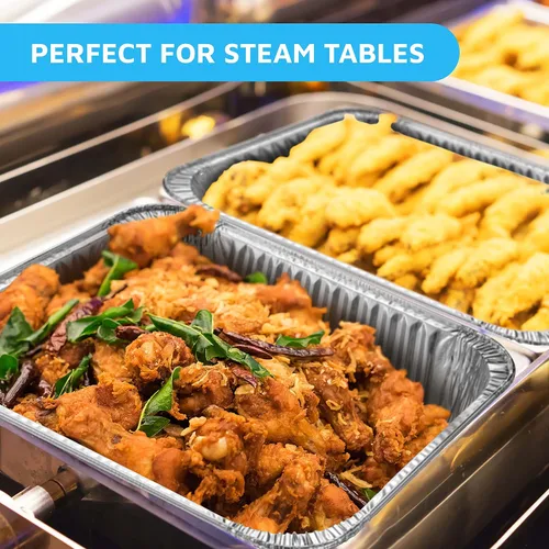 Vista 5 de MontoPack - Bandejas de aluminio con papel de aluminio tamaño medio para asar, juego de 10 unidades de 9x13 para cocinar, hornear y catering