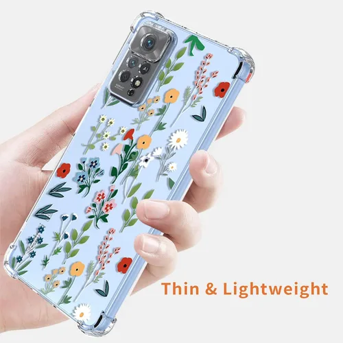 Vista 6 de Funda para Redmi Note 11 Pro, Redmi Note 12 Pro 4G transparente con diseño TPU absorción de golpes Slim Flower Garden Pattern Protective Back Cover