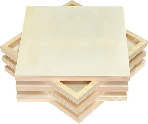 Vista 4 de Paneles de arte de madera de 12 x 12 pulgadas, paneles de lienzo de madera sin terminar, paquete de 6 marcos de madera para verter aceite, acrílico