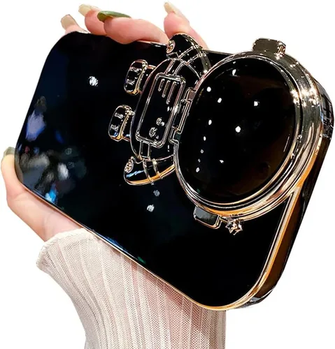 Vista 9 de Funda de teléfono con soporte oculto de astronauta para iPhone 11, bonito protector de cámara de lente de astronauta, soporte con purpurina