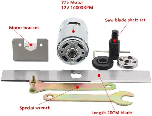 Vista 2 de DIY Cortacésped Set DC 12V 775 Motor Manganeso Acero Hoja Jardín Cortadora Herramientas Mini Hierba Cortadora