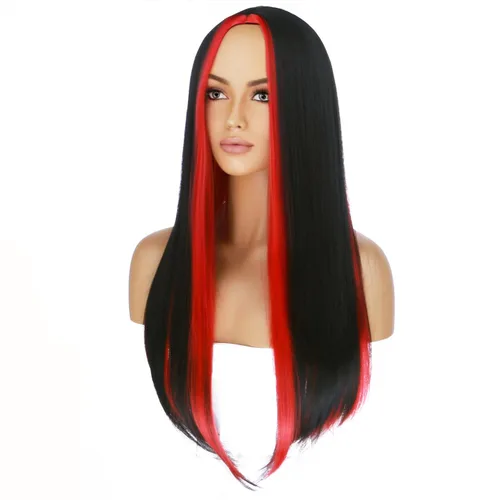 Vista 12 de Beron Peluca de pelo largo recto de 20" para disfraz de cosplay con gorro de peluca (naranja oscuro)