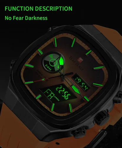 Vista 6 de Reloj de negocios único para hombre, analógico, digital, impermeable, cronógrafo, multifuncional, de cuarzo, con correa de silicona