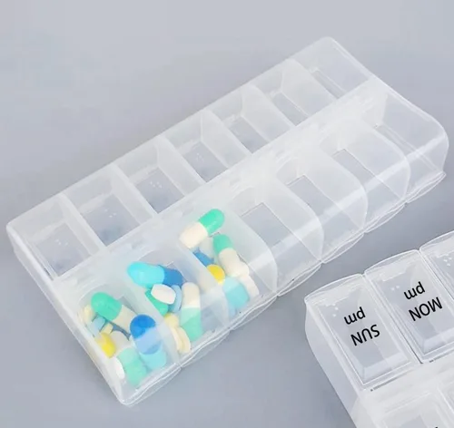 Vista 4 de Paquete de 2 pastilleros OPP transparentes diarios, organizador semanal de píldoras 2 veces al día para pastillas, suplementos y medicamentos