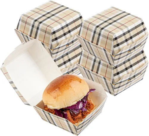 Vista 32 de Restaurantware Mini cajas de hamburguesas de 2.5 x 2.5 x 2 pulgadas, 100 recipientes de alimentos con tapa con bisagras, cajas desechables de papel