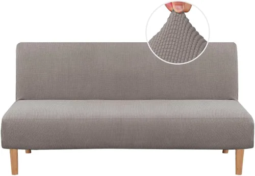 Vista 21 de H.VERSAILTEX Funda elástica para futón sin brazos, funda protectora elástica para sofá cama, textura rica en elastano, pequeños cuadros de tela Negro