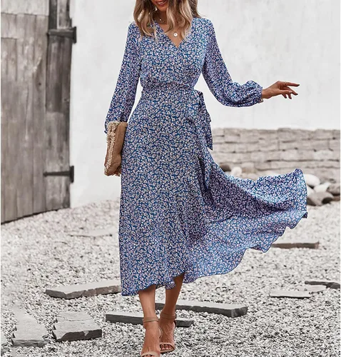 Vista 9 de GOTOTOP Women Round Neck Dress Casual Ruffle Sleeve Dress A Line ShortLong Dress for Ladies Party
