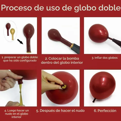 Vista 4 de Guirnalda de globos de color burdeos y negro con doble relleno, color rojo oscuro, dorado, granate y negro, kit de arco de globos para cumpleaños