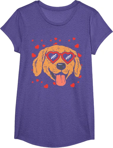 Vista 67 de Golden Retriever cara corazón gafas día de San Valentín perro regalo camiseta Negro