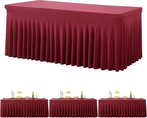Vista 10 de Paquete de 3 Manteles de Spandex Azul Bebé para Mesas Rectangulares de 6 Pies, Falda de Mesa Azul Elástica Ajustada de 6 Pies para Fiestas de Boda