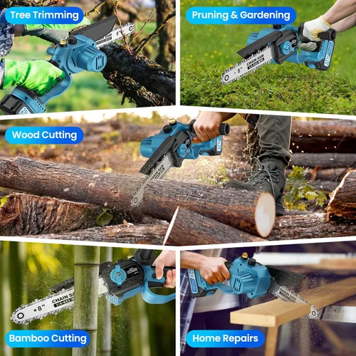 Vista 8 de Mini motosierra inalámbrica, de 8 pulgadas y 6 pulgadas con 2 baterías de 4000 mAh, motosierra de mano alimentada por batería para árboles, cortador