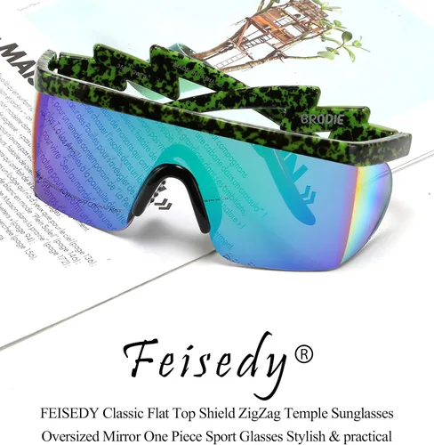 Vista 7 de FEISEDY Gafas de sol deportivas de gran tamaño de los años 80, gafas de esquí con parte superior plana, visera futurista de una pieza para mujeres