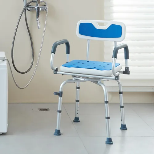 Vista 8 de VEVOR Silla de ducha giratoria de 360 grados, asiento de ducha ajustable con brazos giratorios para duchas o bañeras interiores, silla de ducha