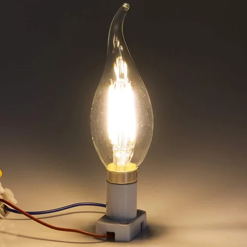 Vista 5 de Bombilla LED de bajo voltaje AC/DC de 12 V, 2 W, 200 lm, regulable con atenuador de CC, luz blanca cálida, base E12, punta de llama de vidrio