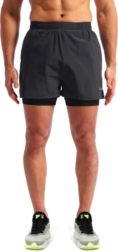 Vista 2 de Pudolla Mens 2 in 1 Running Shorts 5" Quick Dry Gym Athletic Workout Shorts for Men with Phone Pockets