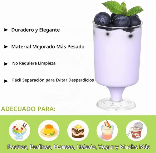 Vista 3 de Eupako Mini tazas de postre con cucharas de 4 onzas líquidas – Vasos de plástico transparente para parfait, taza pequeña redonda para aperitivos