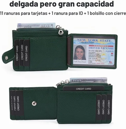 Vista 2 de Cartera RFID delgada mujeres cuero genuino titular de la tarjeta de C5-green