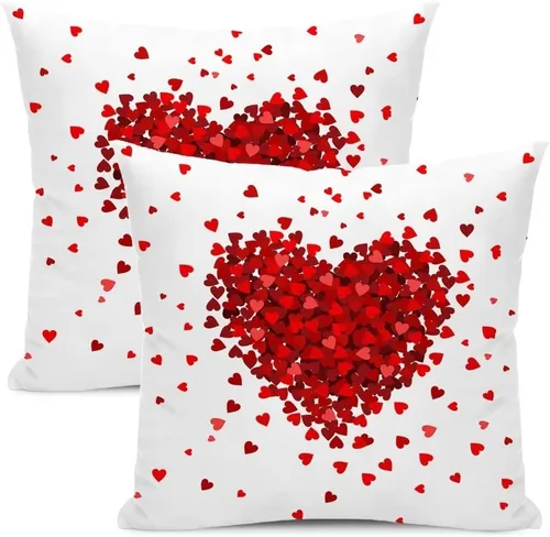 Vista 19 de AEIOAE Juego de 2 fundas de almohada de San Valentín de 16 x 16 pulgadas, almohadas de corazón rojo de amor de algodón para decoración del día